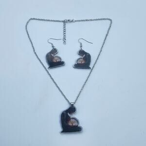Pregnant‎ Mother Tree Life Acrylic Necklace Earrings Silver Tone Maternity Set